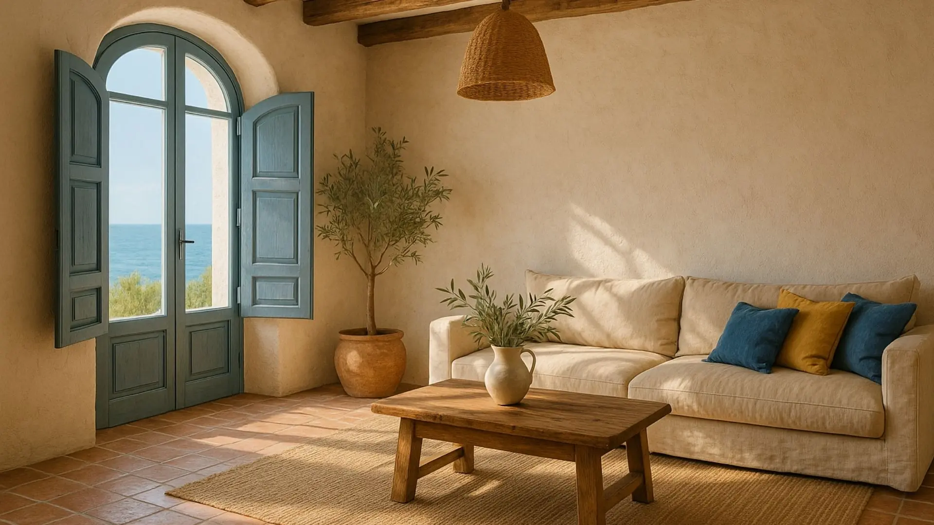 salon-estilo-mediterraneo-con-colores-azules-y-amarillos