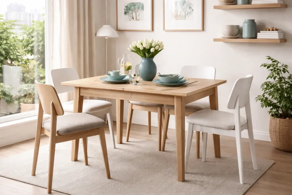 comedor primera casa con mesa extensible y sillas funcionales
