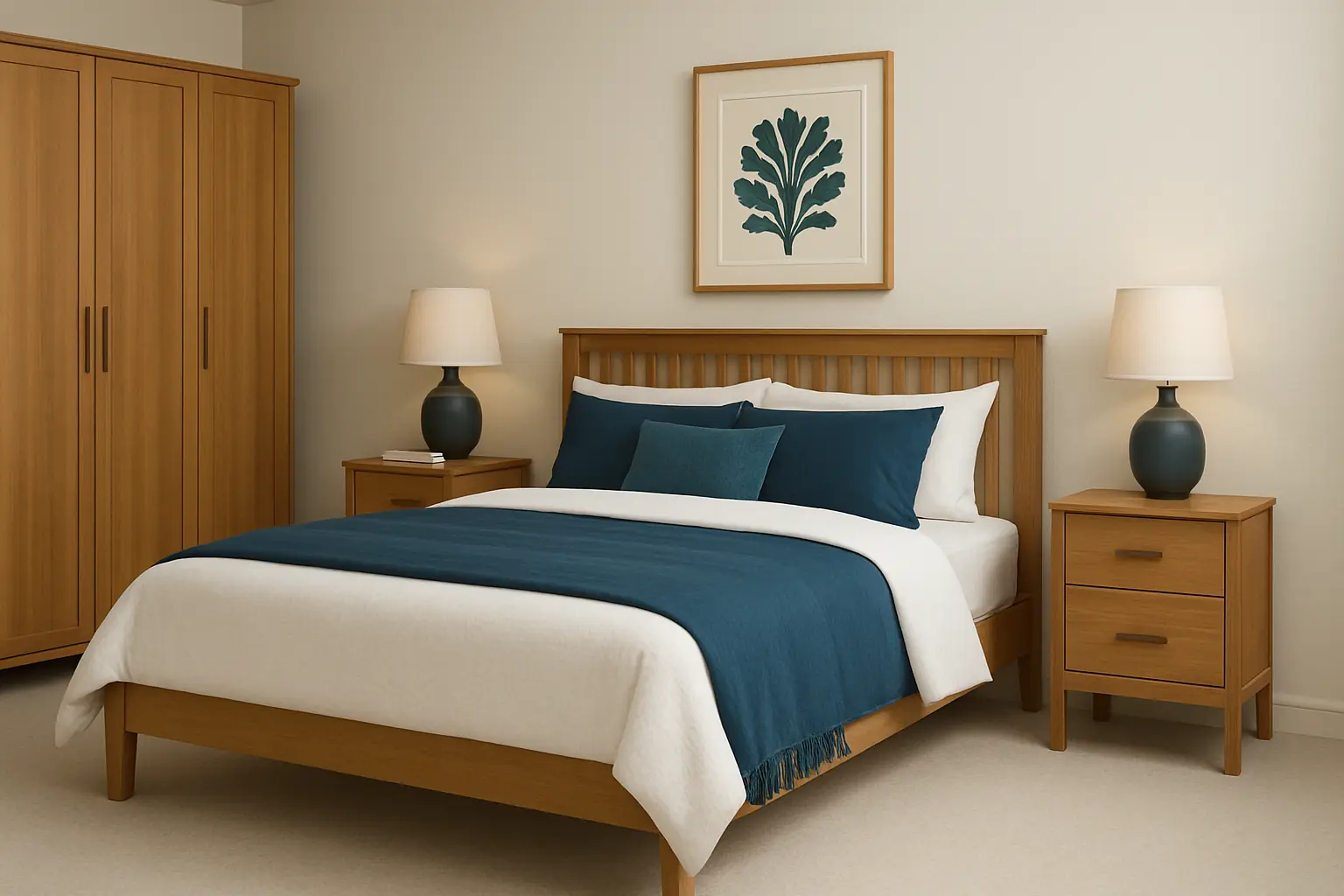 Dormitorio de matrimonio completo con muebles de descanso