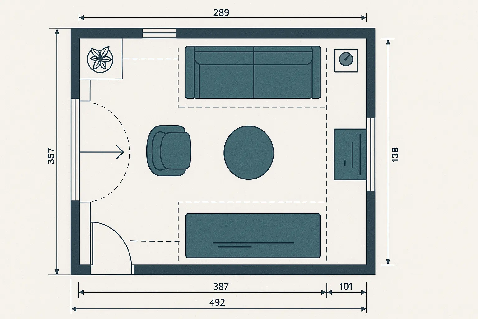 Plano de distribución de espacio para proyecto de interiorismo