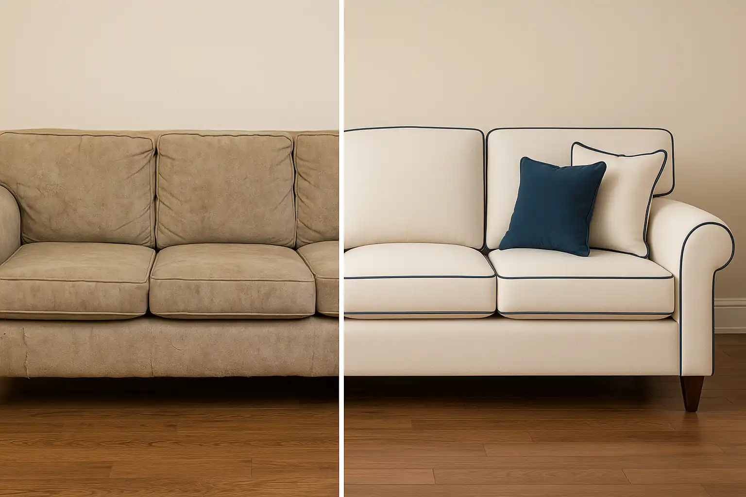 Antes y después de tapicería de sofá en Majadahonda